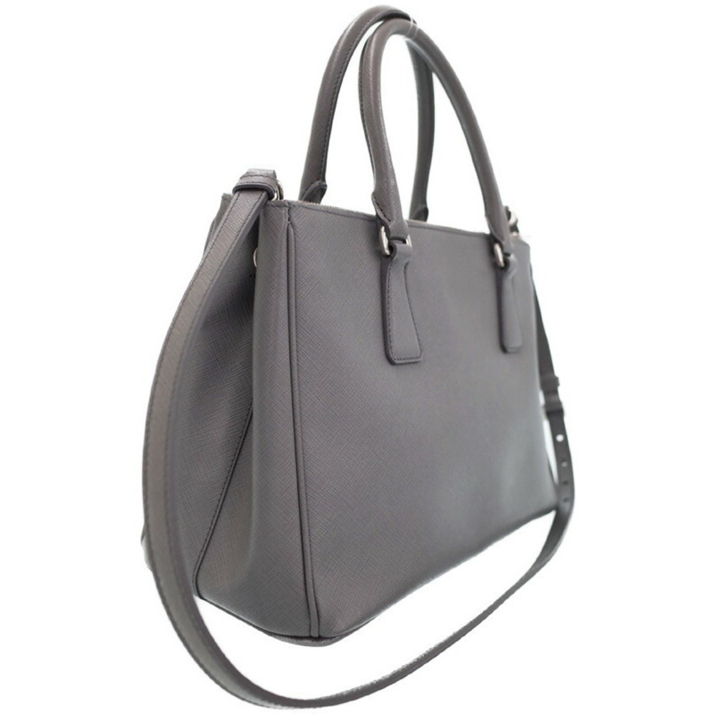Prada Double Saffiano Leather Zip Gray Tote Bag Galleria